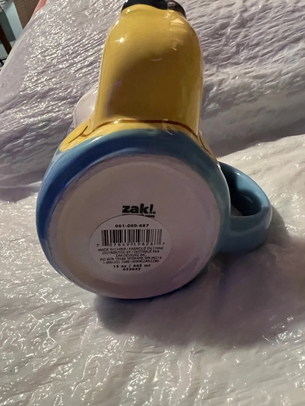 Blue & Yellow Cartoon Dog Ceramic Pet Bowl with Handle